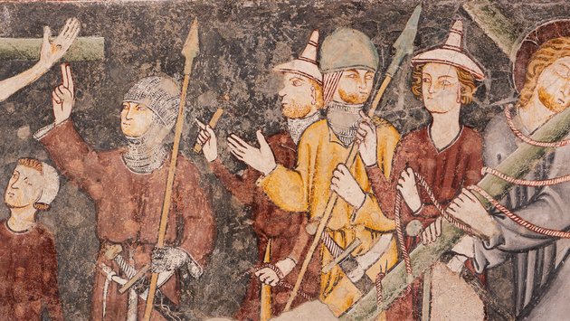 Waffen und Ausrüstung weisen auf das 14. Jahrhundert in der Passion in Waltensburg